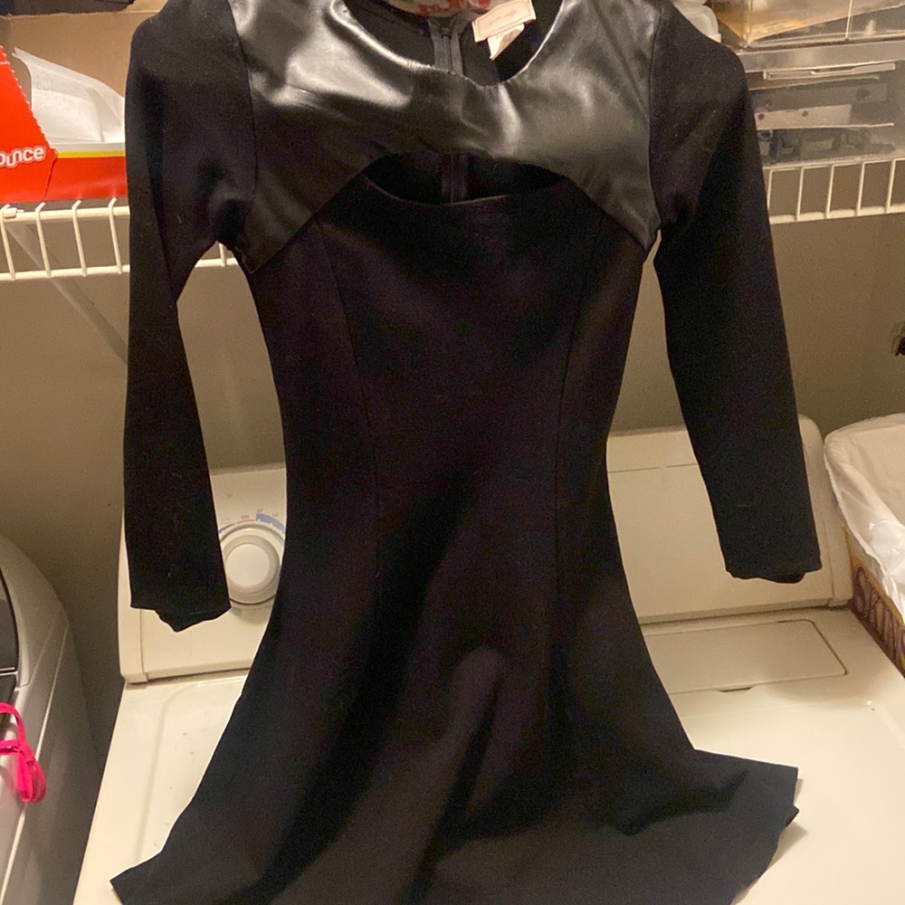 Black, Gothic dress, XS, Zipper in back , Cut out, Long sleeves, Leather